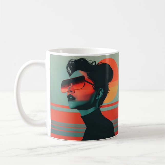 Caneca De Café Moderna Trendente Mulher Retrora Café Sunset Mug (Esquerda)