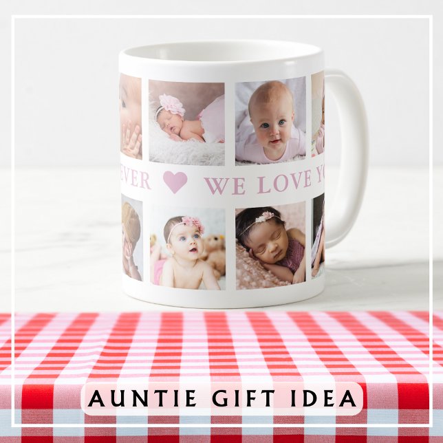 Caneca De Café Moderno 12 Foto Collage - Melhor Tia Rosa Nunca (Modern 12 Photo Collage Pink Best Auntie Ever Coffee Mug-Aunt Gift Idea)