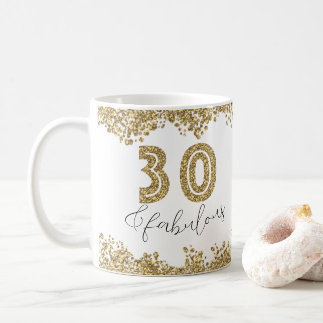 Caneca De Café Moderno 30 e Dourado Gitter fabuloso personalizado (Com Donut)