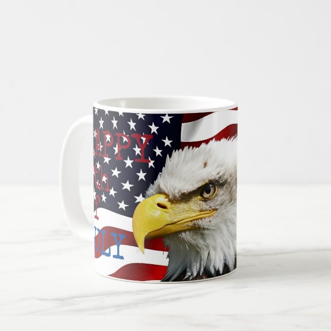 Caneca De Café Moderno 4o julho E.U. EUA embandeira o americano (Frente Esquerda)