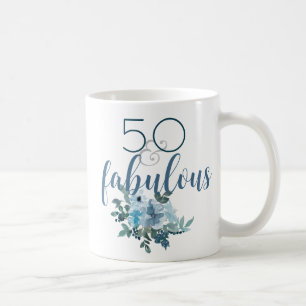 Caneca De Café Moderno 50 e Azul Floral Cor Fabulosa