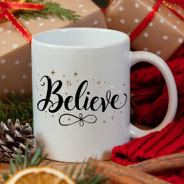 Caneca De Café Moderno "Acredite" Script de Natal Coffee Mug