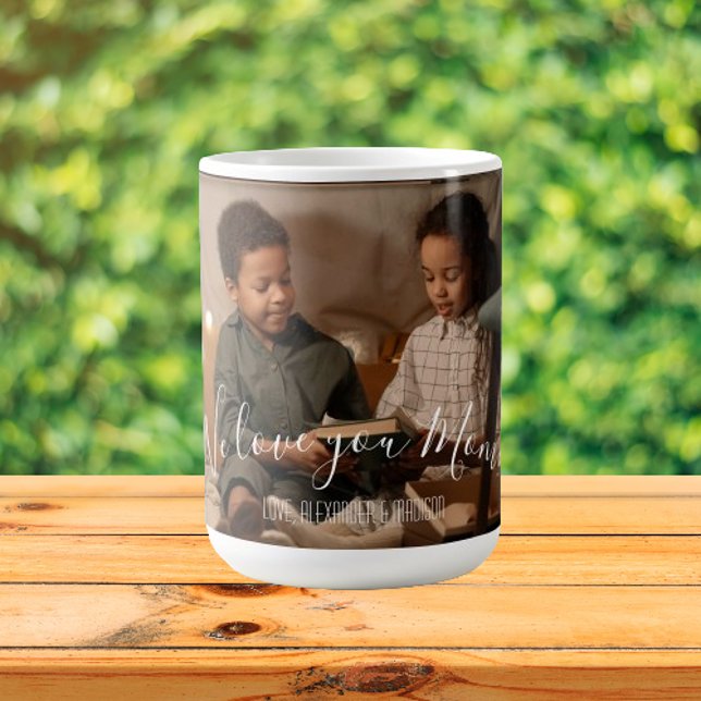 Caneca De Café Moderno Amo-Te Mãe Foto Mug (Modern We Love You Mom Photo Personalized Coffee Mug)