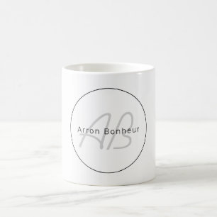 Caneca De Café Moderno Branco Cinza & Preto Nome Legal e Monogr