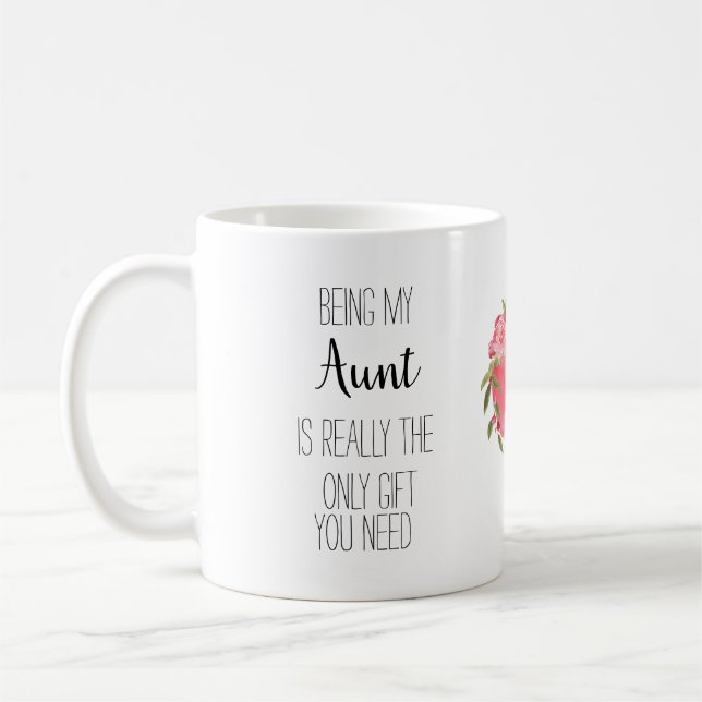 Caneca De Café Moderno coração floral Tia "só presente" (Esquerda)