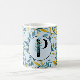 Caneca De Café Moderno deixa Marinho azul Dourado "Carta P"