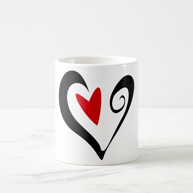 Caneca De Café Moderno do Coração Vermelho e Abstrato Negro Român (Criador carregado)
