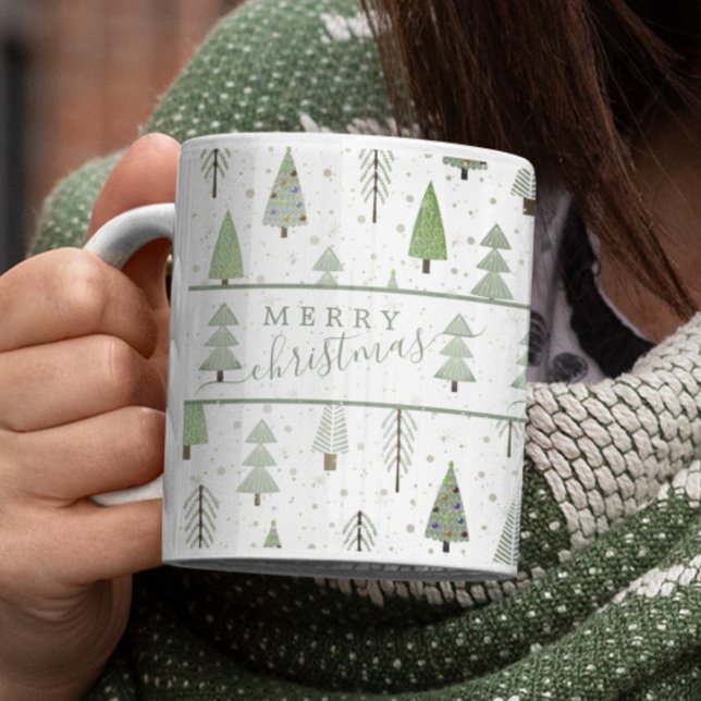 Caneca De Café Moderno Feliz Natal Árvore Verde (Criador carregado)