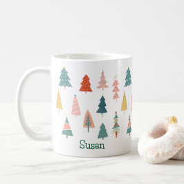 Caneca De Café Moderno Feliz Natal Árvores Emerald Verde Feriado