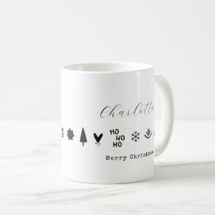 Caneca De Café Moderno Minimalista Natal Preto Branco Elegante