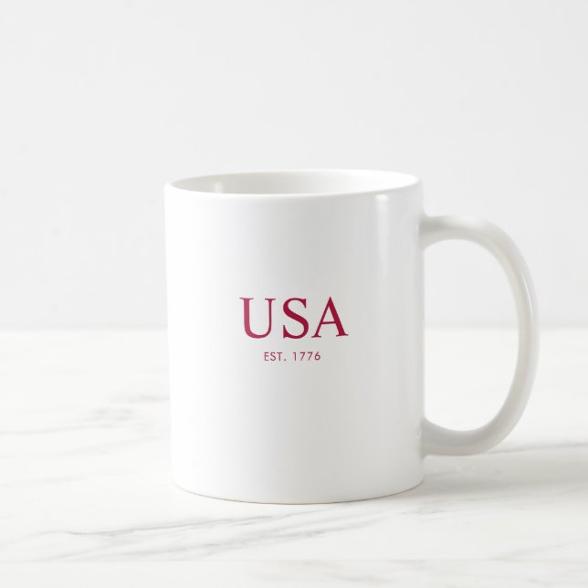 Caneca De Café Moderno Vermelho Branco EUA Fundado em 1776 (Direita)