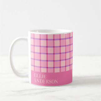 Caneca De Café Moderno Xadrez Rosa Roxo Personalizado