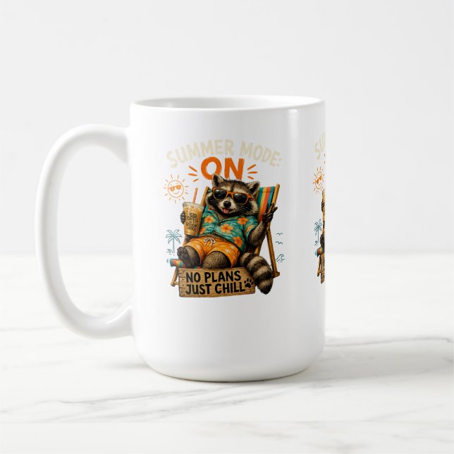 Caneca De Café Modo Verão ATIVADO – Sem Planos, Só Relaxar 🦝☕ (Esquerda)