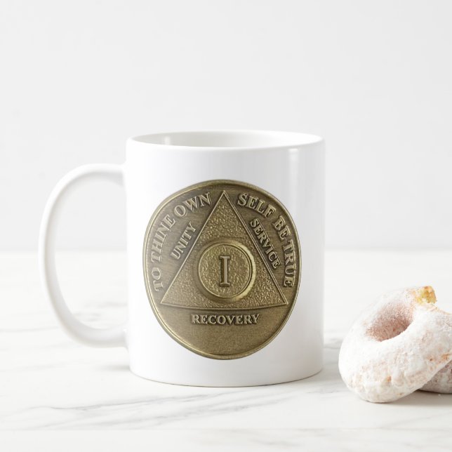 Caneca De Café Moeda de Medalha de 1 Ano de Sobriedade Feliz Aniv (Com Donut)