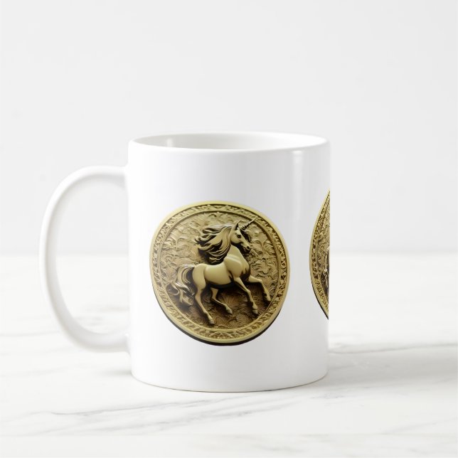 Caneca De Café Moedas Douradas redondas de Unicórnio, (Esquerda)