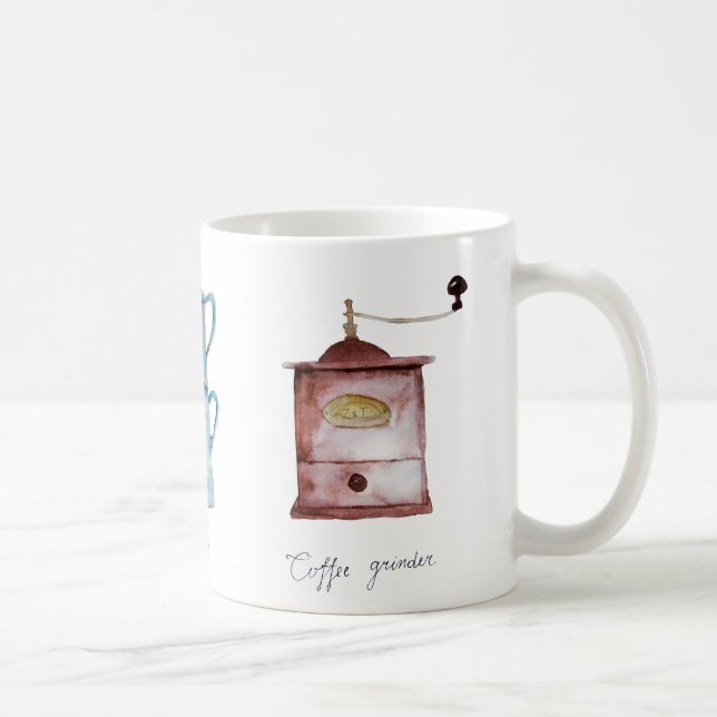 Caneca De Café Moinho de café, pote e percolador de aquarelas (Direita)