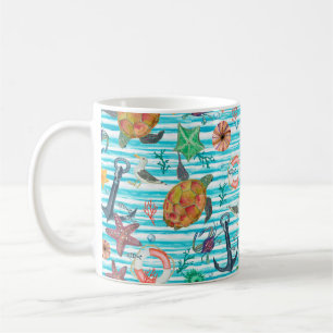 Caneca De Café Mola aquosa de pintura sem costura com tartarugas,