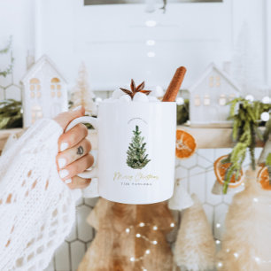 Caneca De Café Molas de Natal de Árvore Moderna em Aquarela