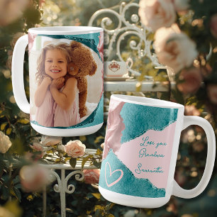 Caneca De Café Moldura Antiga de Papel Rasgado em Azul Turquesa e