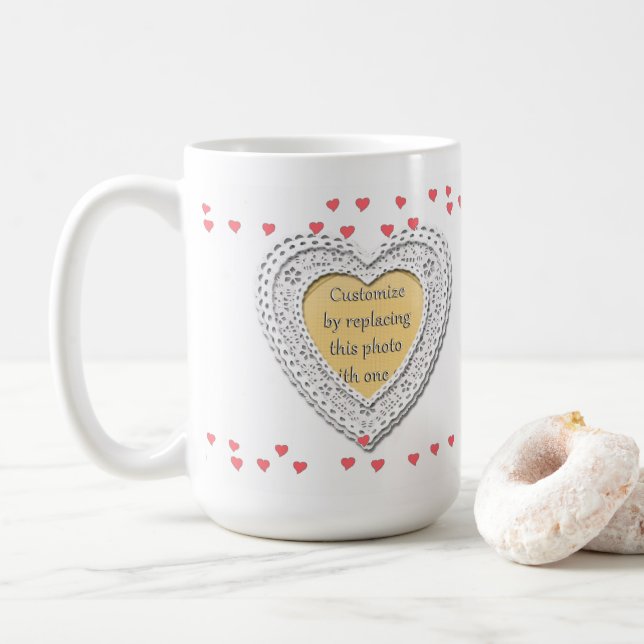 Caneca De Café Moldura com Corações Pequenos (Com Donut)