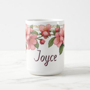 Caneca De Café Moldura de Borda Floral Rosa Dourado Vintage