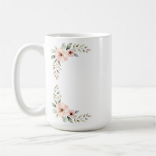 Caneca De Café Moldura de Canto de Casamento Aquarela Floral Peôn