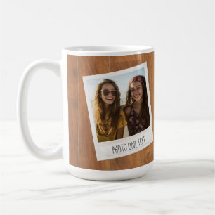 Caneca De Café Moldura de Foto Retro - 2 Fotos em Madeira Rústica