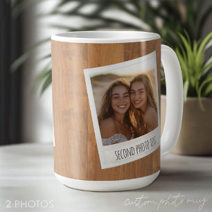Caneca De Café Moldura de Foto Retro - 2 Fotos em Madeira Rústica