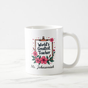 Caneca De Café Moldura de Lápis Floral Rosa Professor Mais Incrív
