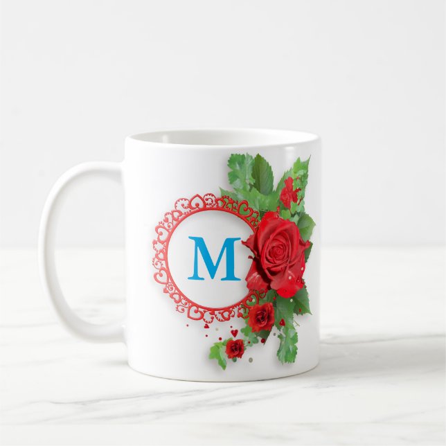 Caneca De Café Moldura de monograma das flores (Esquerda)