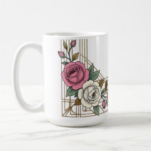 Caneca De Café Moldura de Rosa de Noiva Art Nouveau Elegante