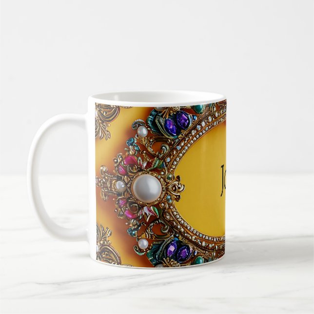 Caneca De Café Moldura Dourada Com Pérolas Elegantes (Esquerda)