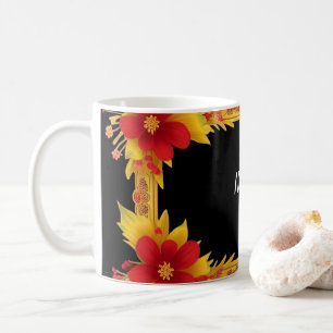 Caneca De Café Moldura Floral Elegante