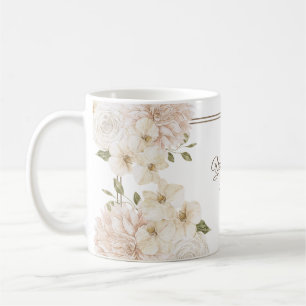 Caneca De Café Moldura Floral Rosa Branca Festa de Casamento Mode