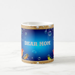 Caneca De Café Moldura Ornata Elegante com Aves Vibrantes