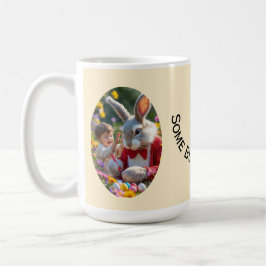 Caneca De Café Moldura Oval para Foto de Coelho e Criança Páscoa