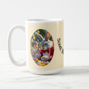 Caneca De Café Moldura Oval para Foto de Coelho e Criança Páscoa