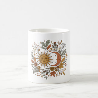Caneca De Café Moletom Botânico de Sol e Lua Crescente de Outono