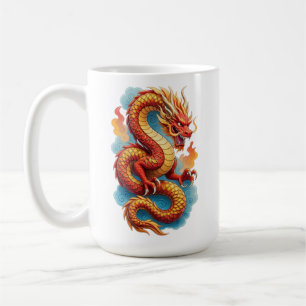 Caneca De Café Moletom Chinese Red Dragon Fiery Illustration-6756