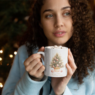 Caneca De Café Molho de Água Rosa Elegante Árvore de Natal Feliz