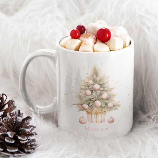 Caneca De Café Molho de Água Rosa Elegante Árvore de Natal Feliz (Criador carregado)