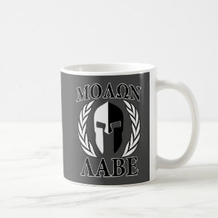 Caneca De Café Molon Labe Spartan Mask Laurels Monocromo