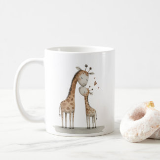 Caneca De Café Mom & Baby Giraffe Cute Illustration