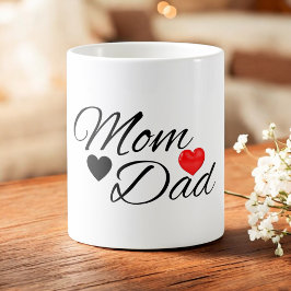 Caneca De Café Mom & Dad Hearts - Elegant Typography Family Love