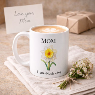 Caneca De Café Mom December Birth Flower with Kids Names