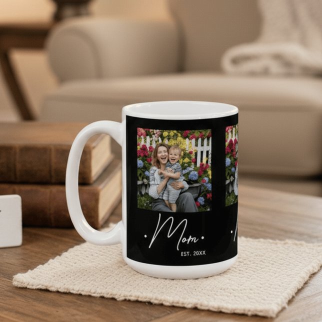 Caneca De Café Mom Established Script 3 Photo Black (Criador carregado)