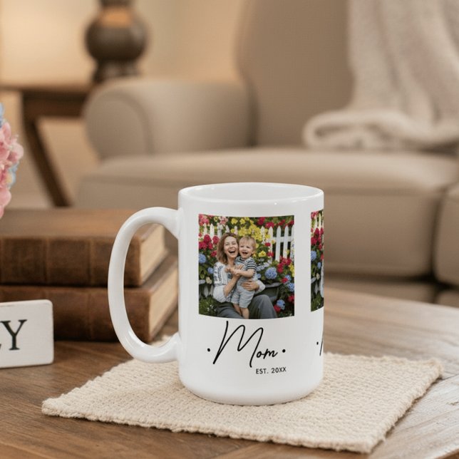 Caneca De Café Mom Established Script 3 Photo White (Criador carregado)