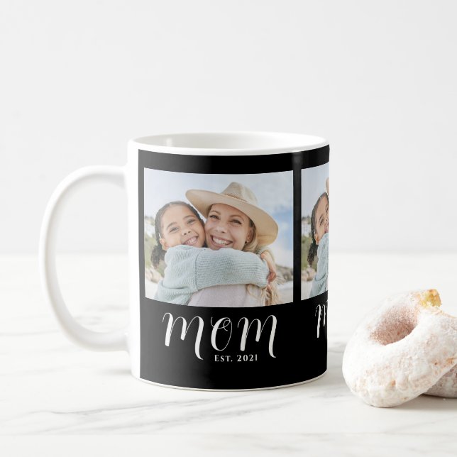 Caneca De Café Mom Established Script Black 3 Photo (Com Donut)