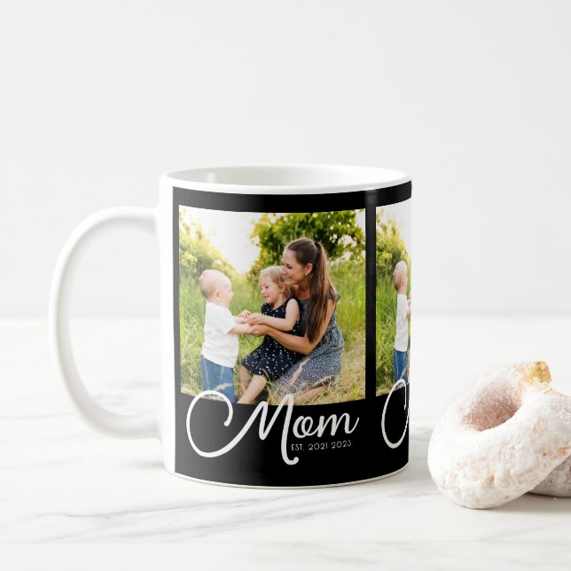 Caneca De Café Mom Established Script Black 3 Photo  (Com Donut)