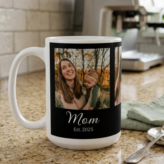 Caneca De Café Mom Established Script Black 3 Photo (Criador carregado)